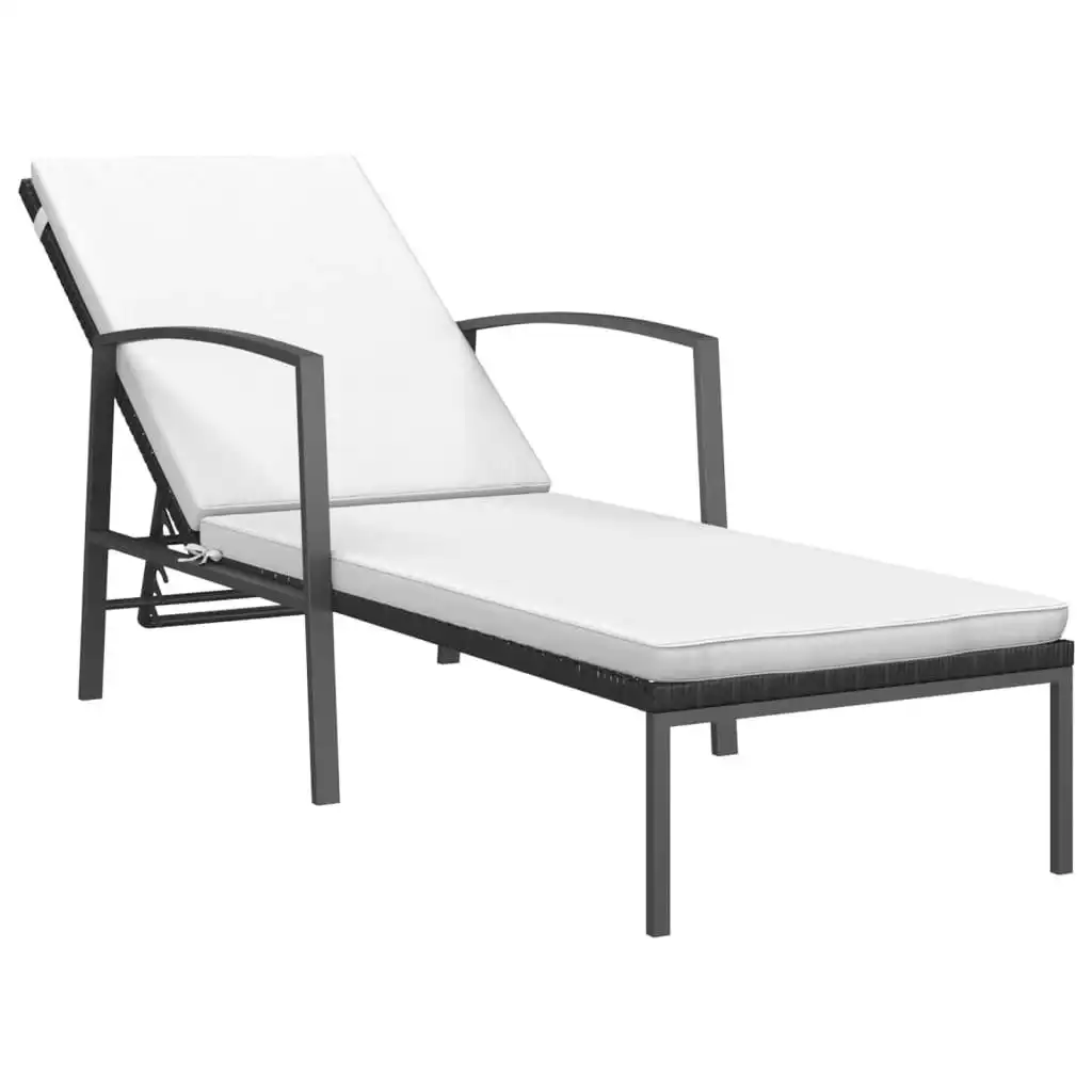 Garden Sun Lounger with Cushion Poly Rattan Black 317635