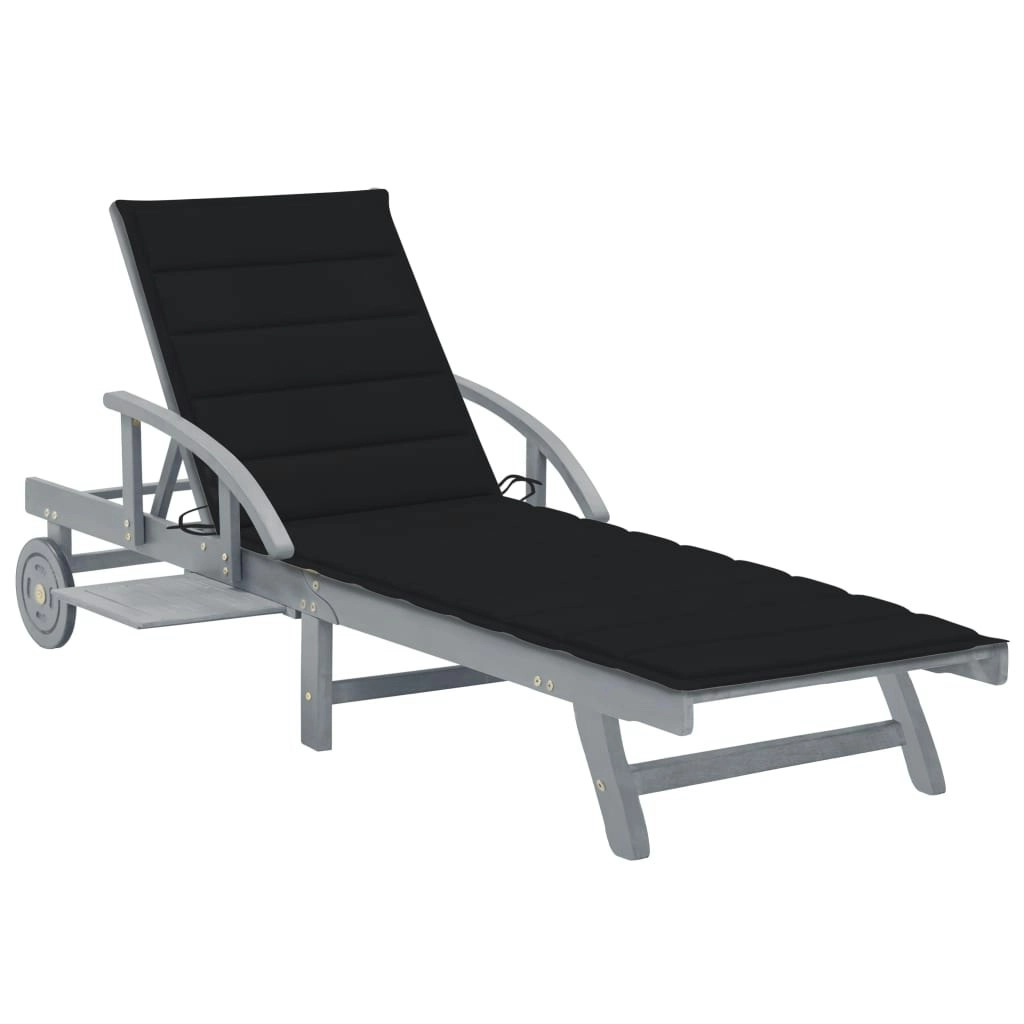 Garden Sun Lounger with Cushion Solid Acacia Wood 3061336