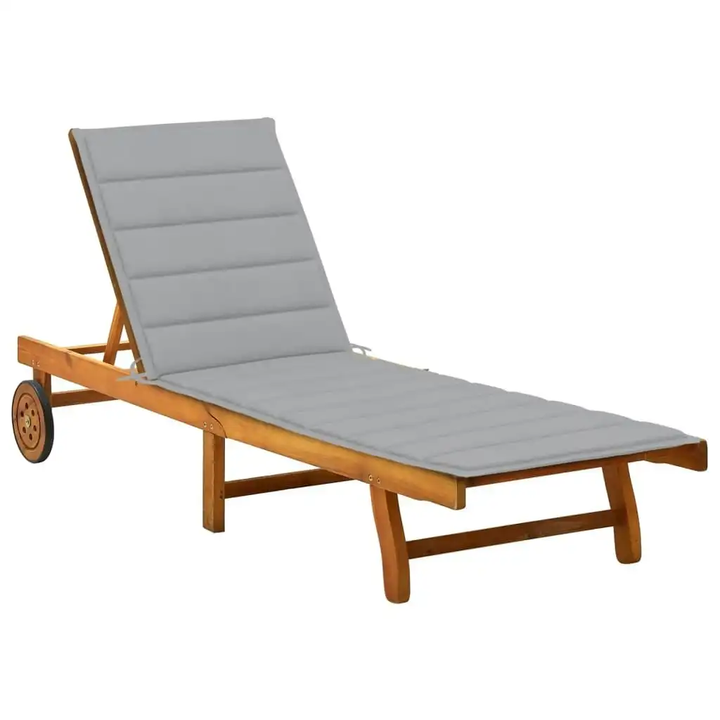 Garden Sun Lounger with Cushion Solid Acacia Wood 3061345