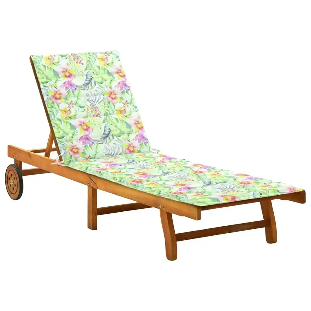 Garden Sun Lounger with Cushion Solid Acacia Wood 3061356