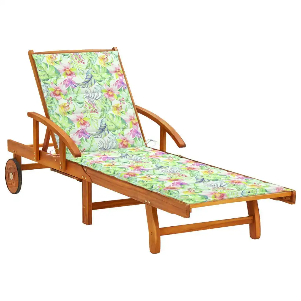 Garden Sun Lounger with Cushion Solid Acacia Wood 3061614