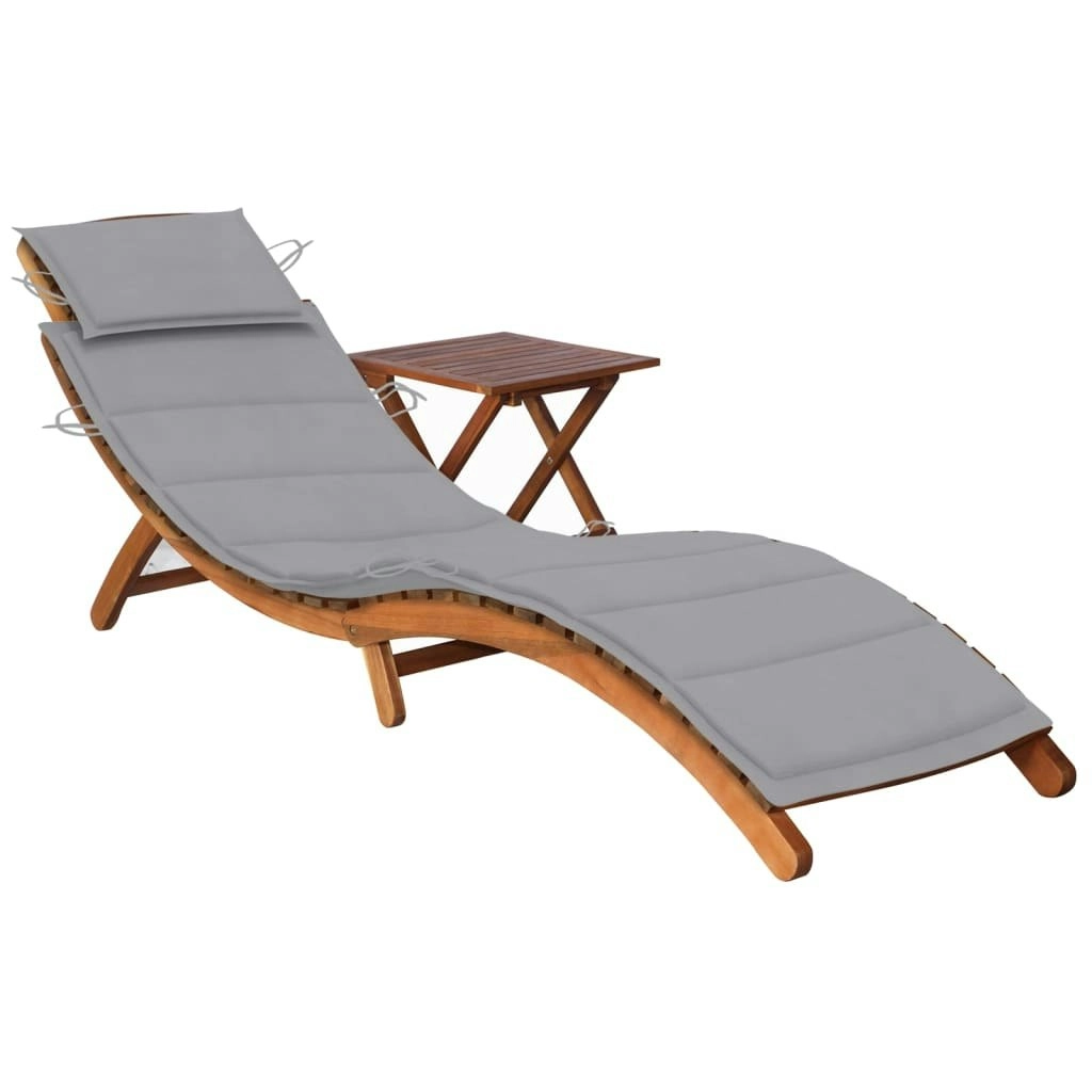 Garden Sun Lounger with Table and Cushion Solid Wood Acacia 3061588