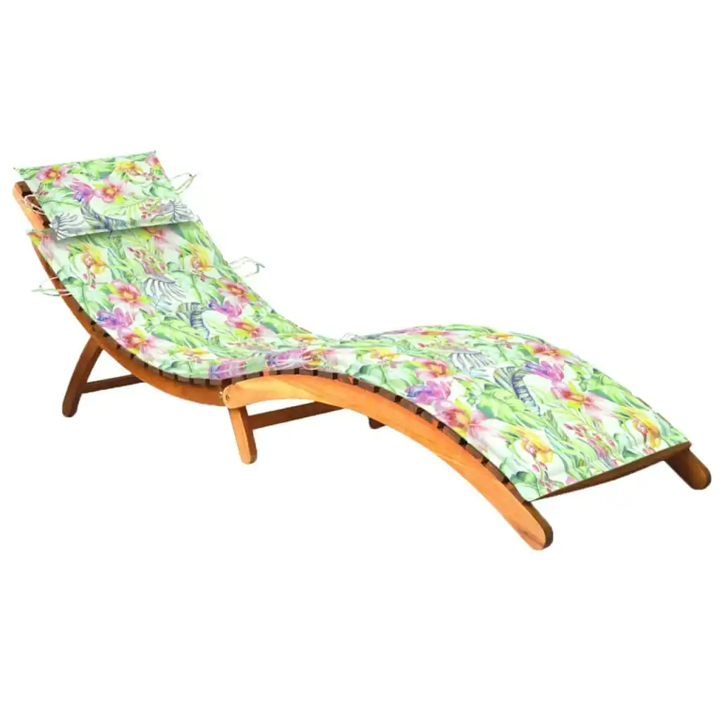 Garden Sun Lounger with Cushion Solid Acacia Wood 3061584