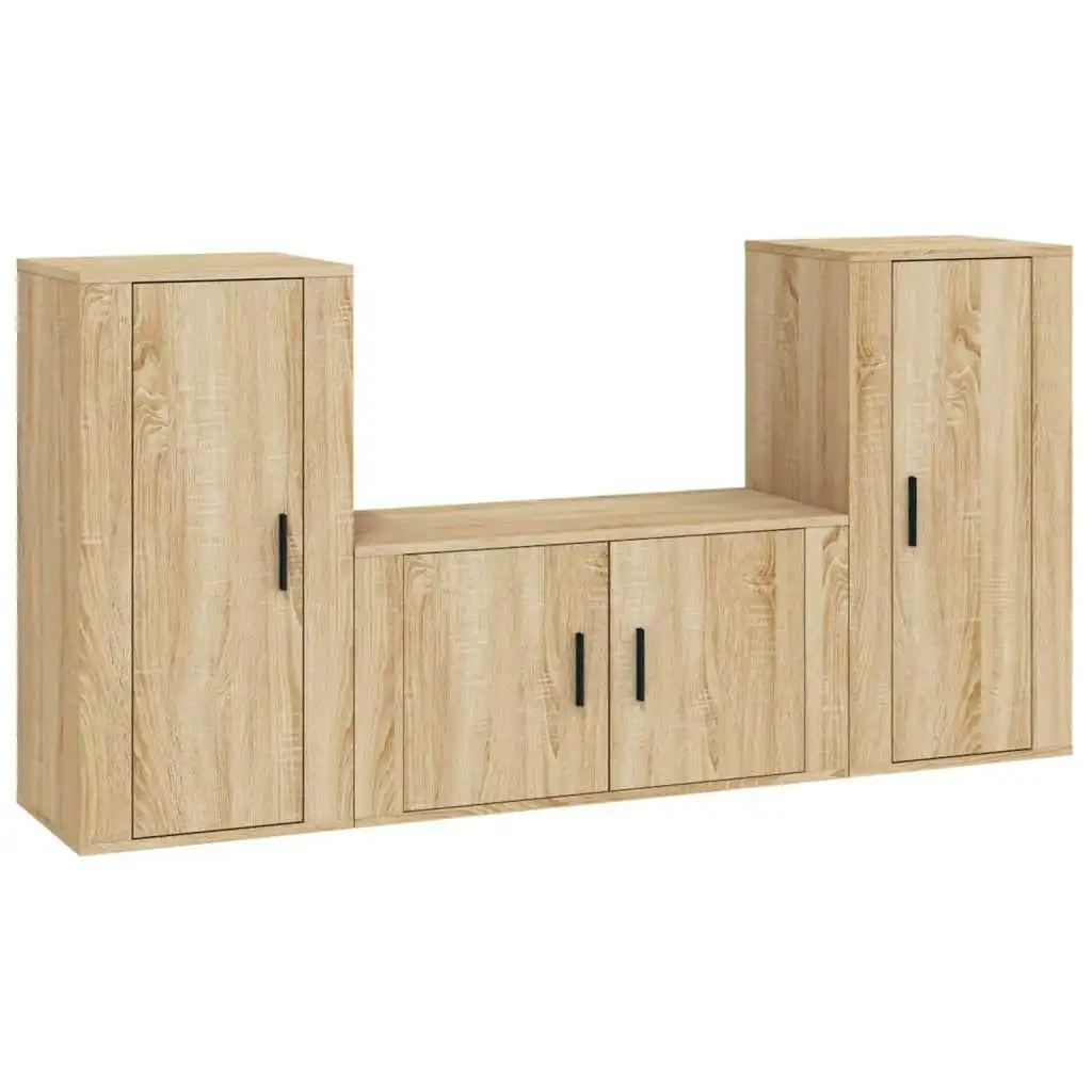 3 Piece TV Cabinet Set Sonoma Oak Engineered Wood 3188529