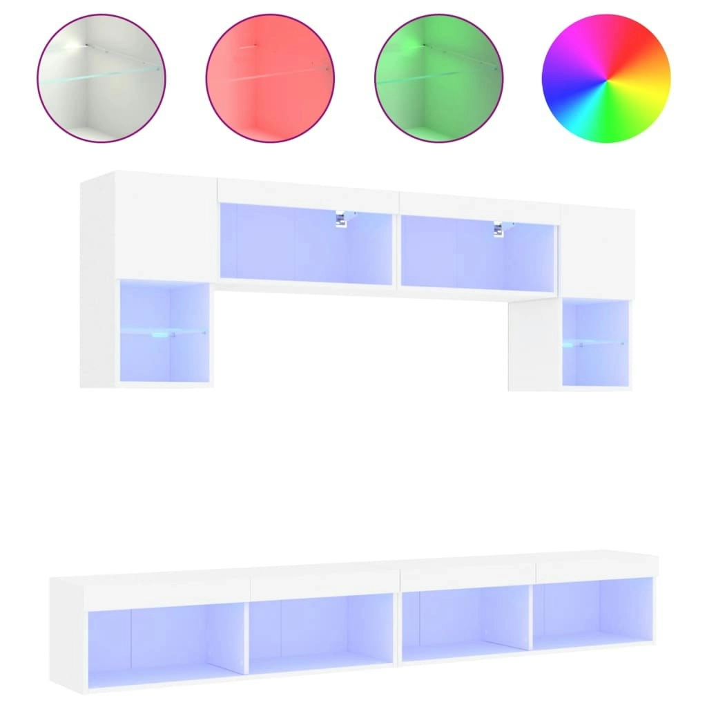 6 Piece TV Wall Units with LED White Engineered Wood 3216704