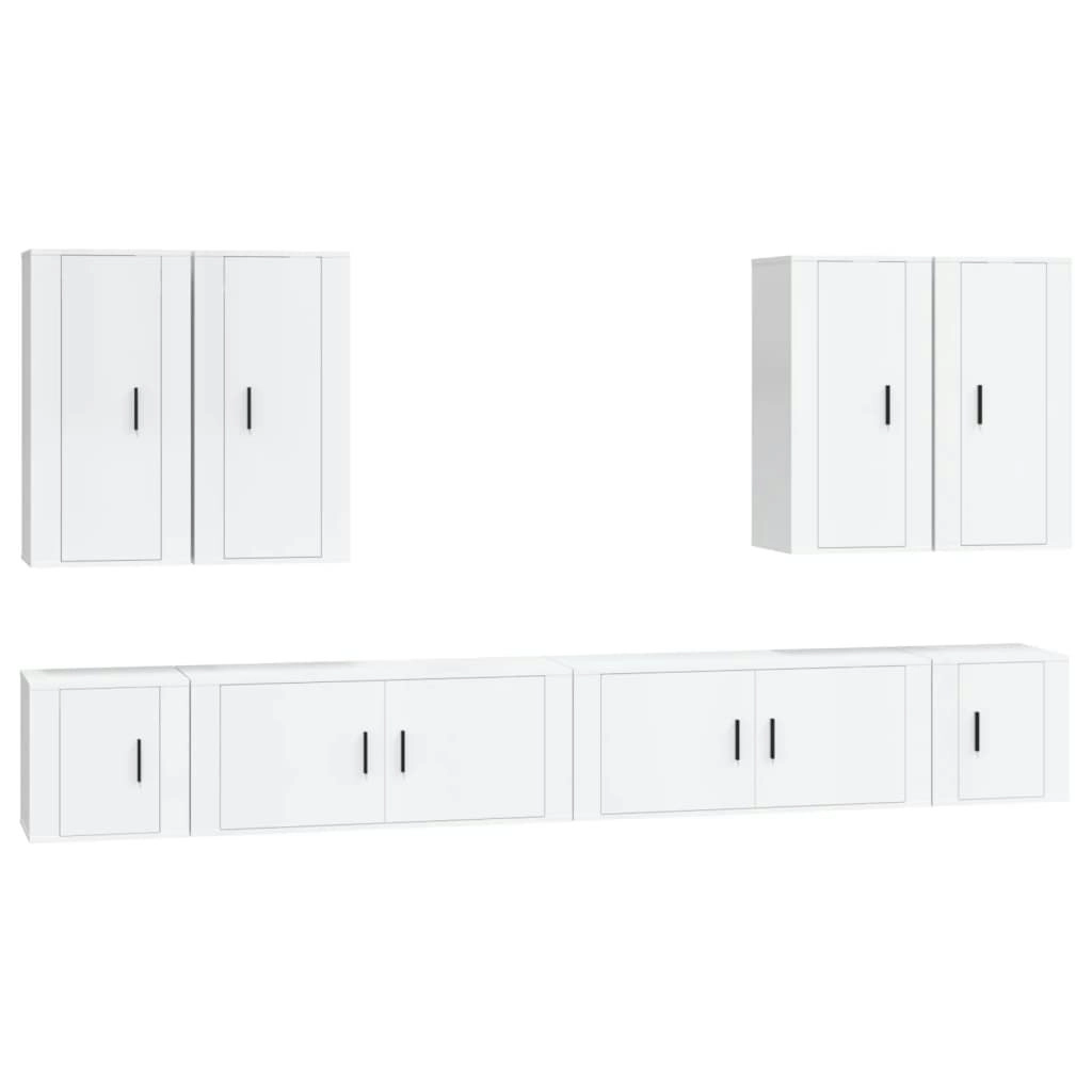 8 Piece TV Cabinet Set High Gloss White Engineered Wood 3188704