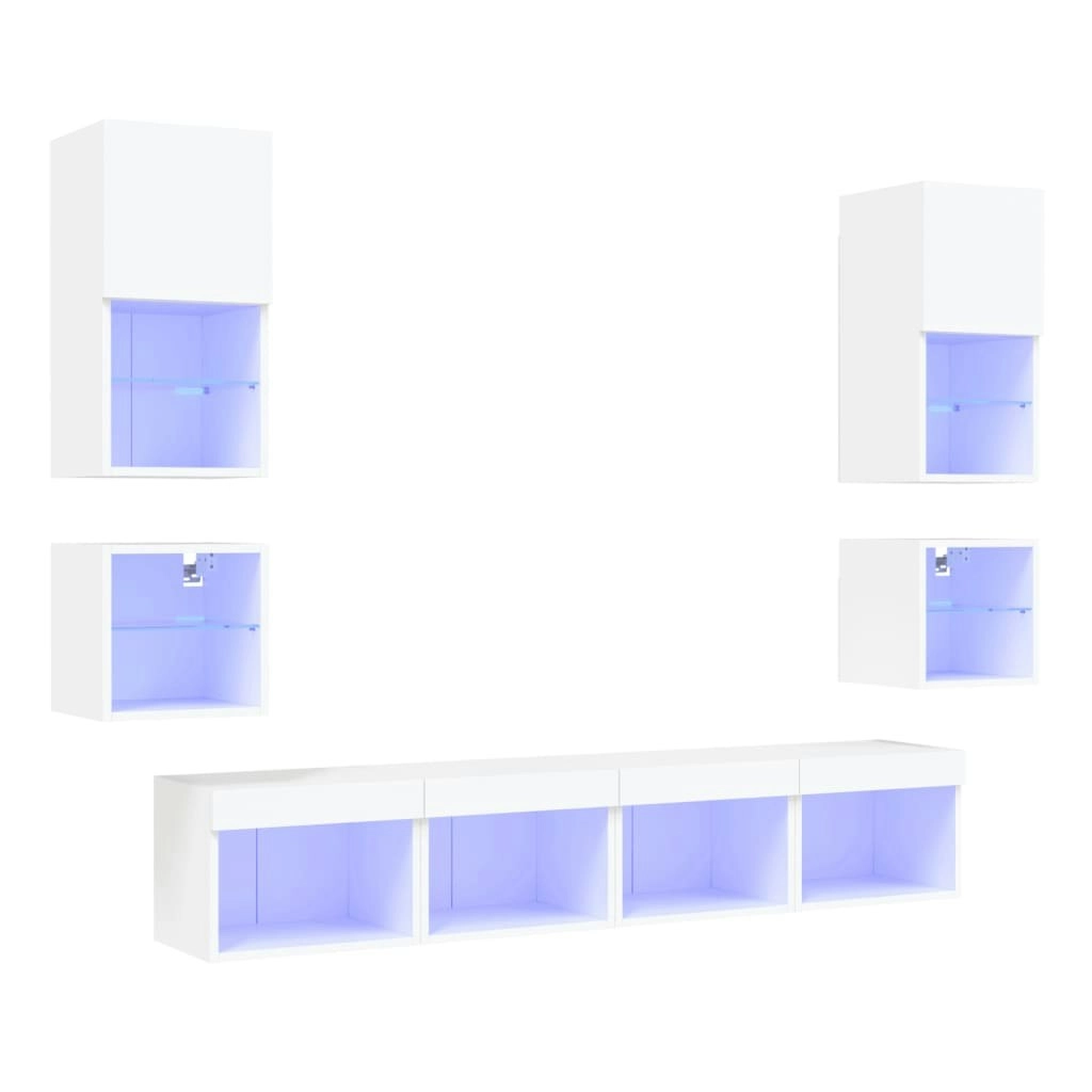 8 Piece TV Wall Units with LED White Engineered Wood 3216590