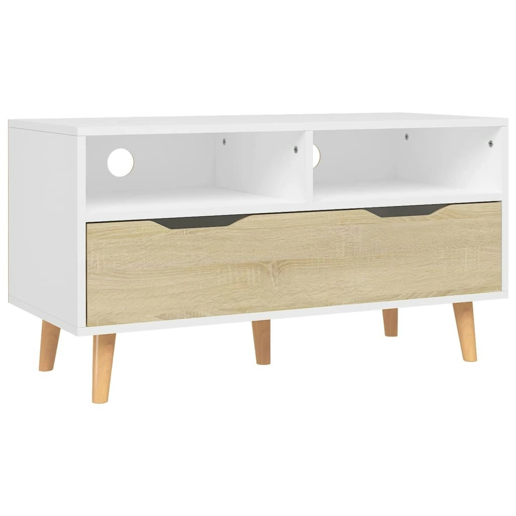 TV Cabinet White and Sonoma Oak 90x40x48.5 cm Engineered Wood 326782