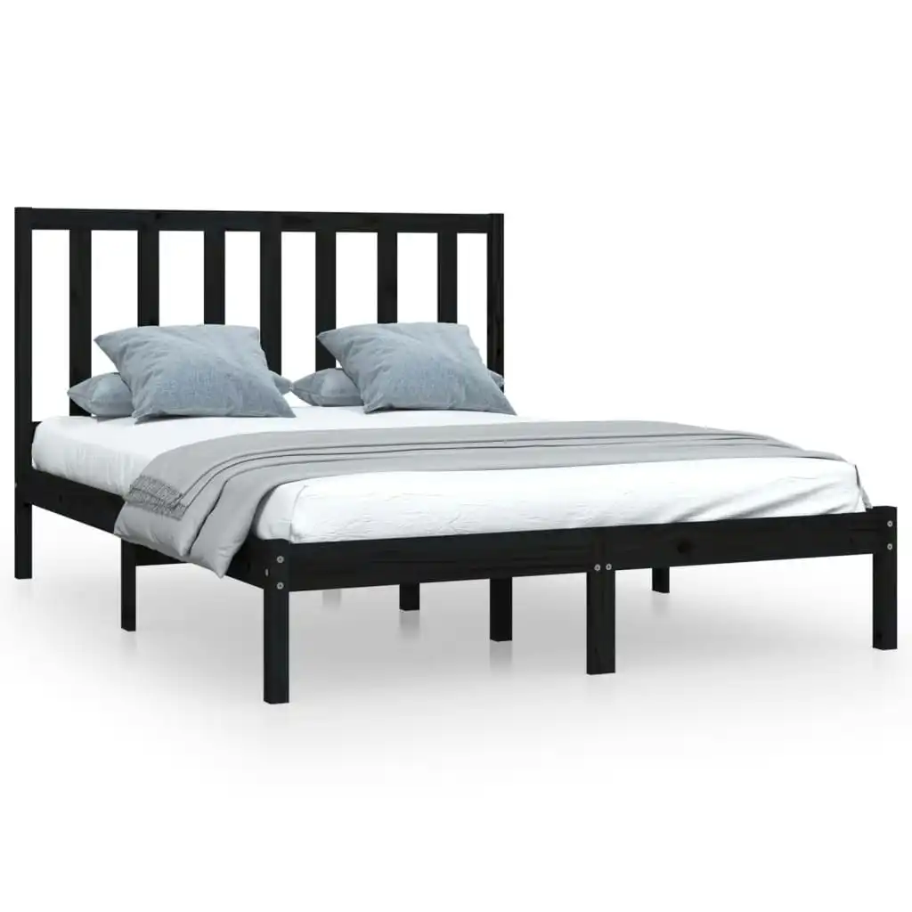 Bed Frame Black Solid Wood Pine 153x203 cm Queen Size 3105169