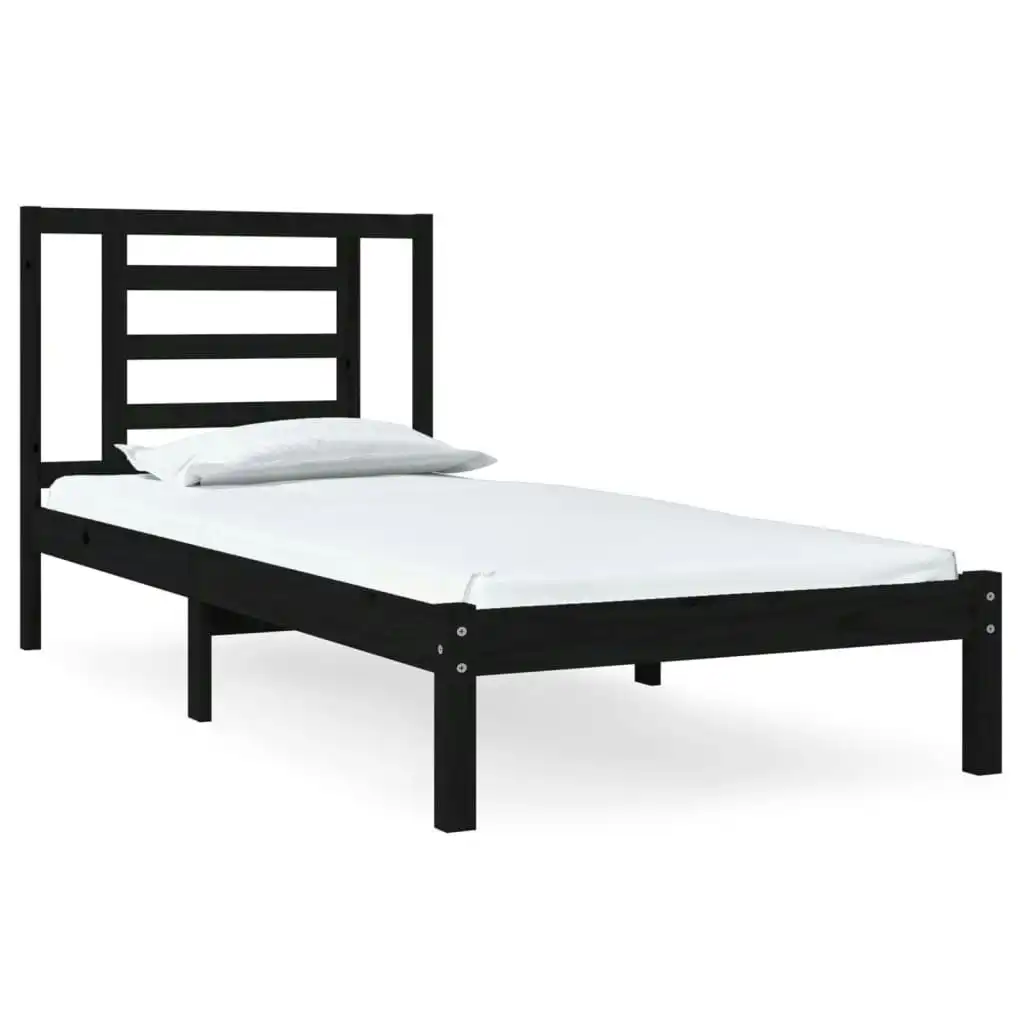 Bed Frame Black Solid Wood Pine 92x187 cm Single Size 3104317