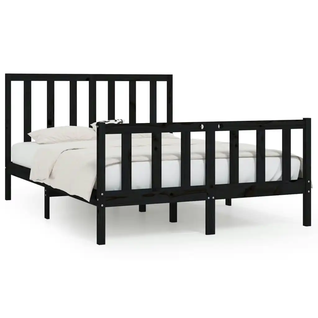 Bed Frame Black Solid Wood 153x203 cm Queen Size 3106842