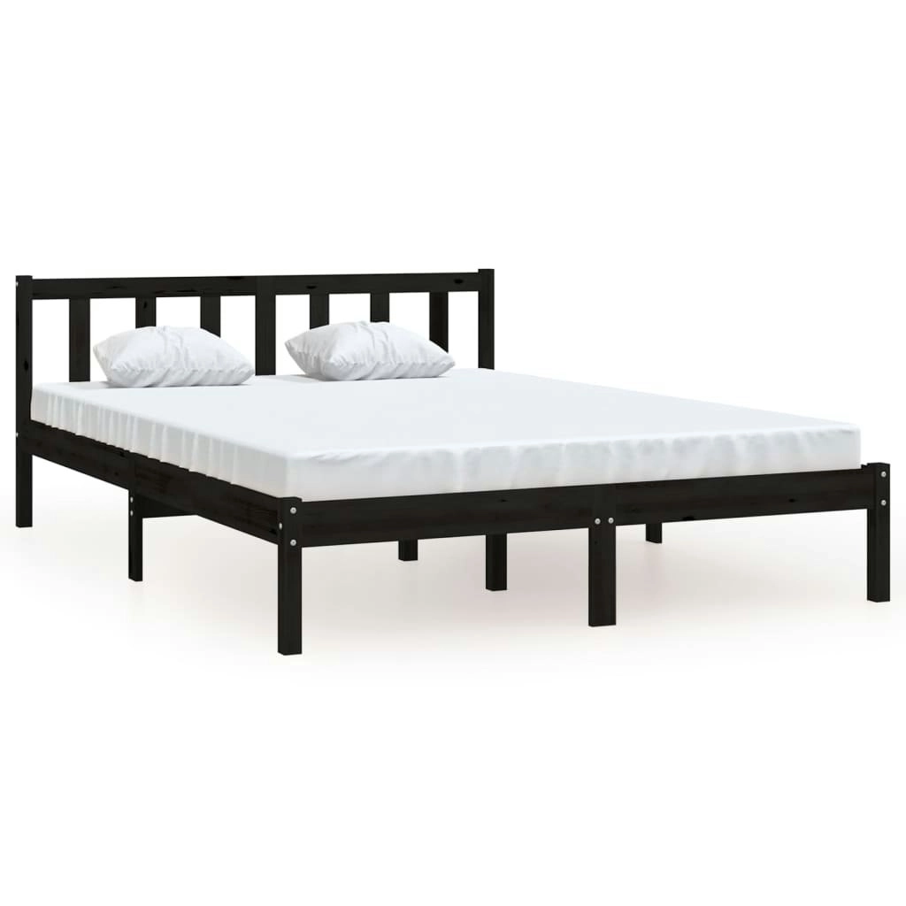 Bed Frame Black Solid Wood Pine 153x203 cm Queen Size 810091