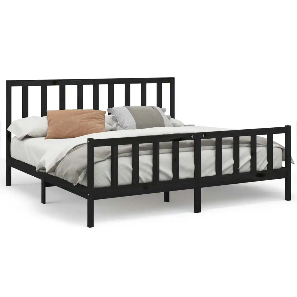 Bed Frame Black Solid Wood Pine 183x203 cm King Size 3106722