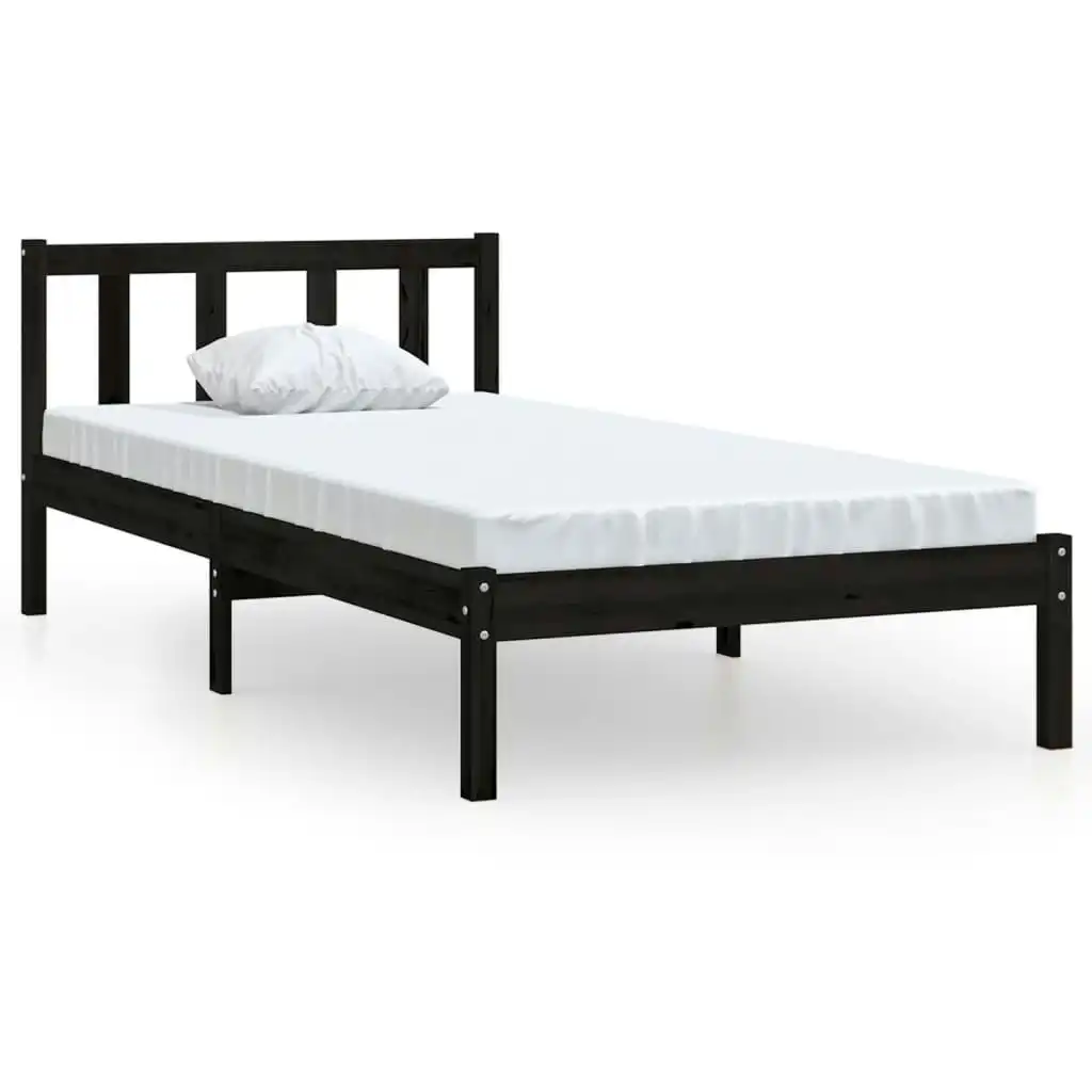 Bed Frame Black Solid Wood Pine 92x187 cm Single Size 810051