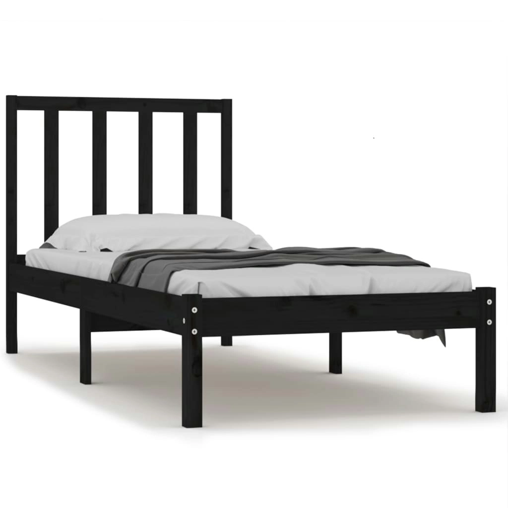 Bed Frame Black Solid Wood Pine 92x187 cm Single Size 3105105