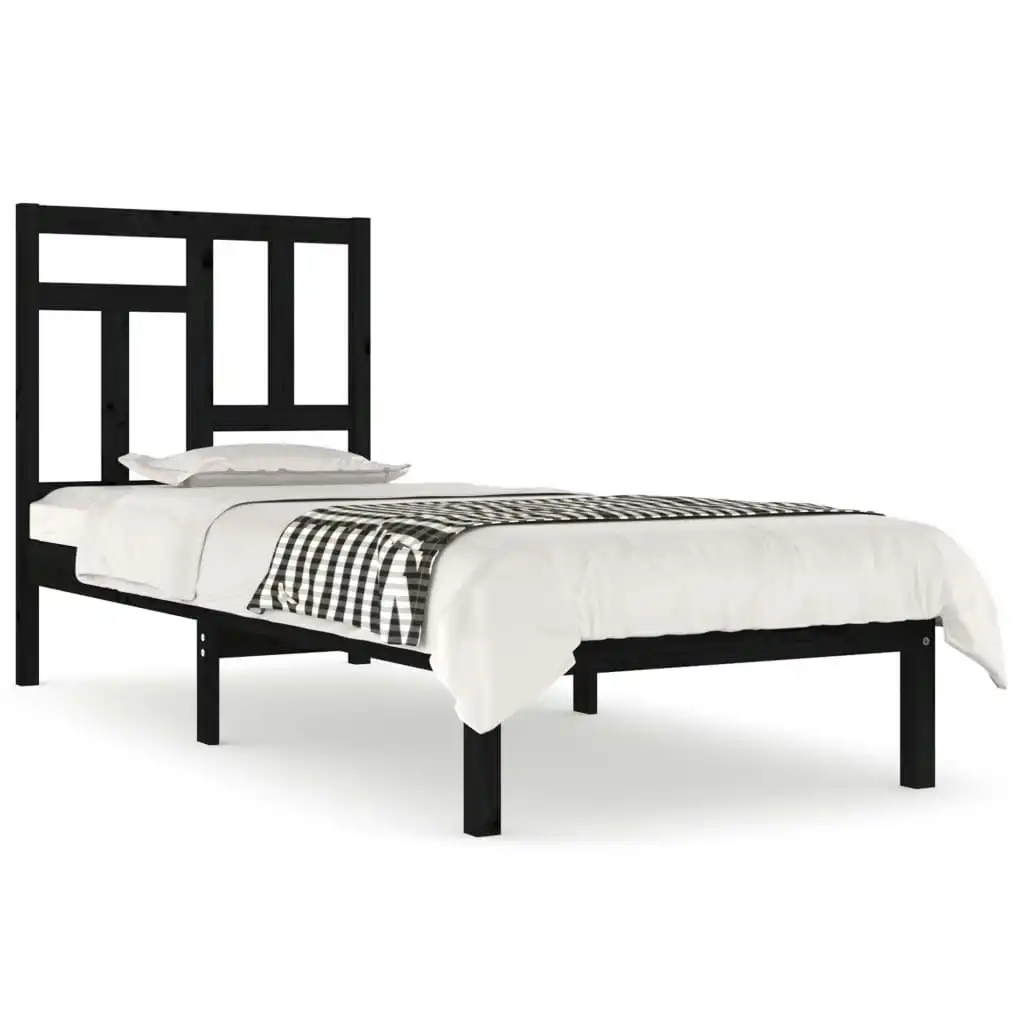 Bed Frame Black Solid Wood Pine 92x187 cm Single Size 3104512