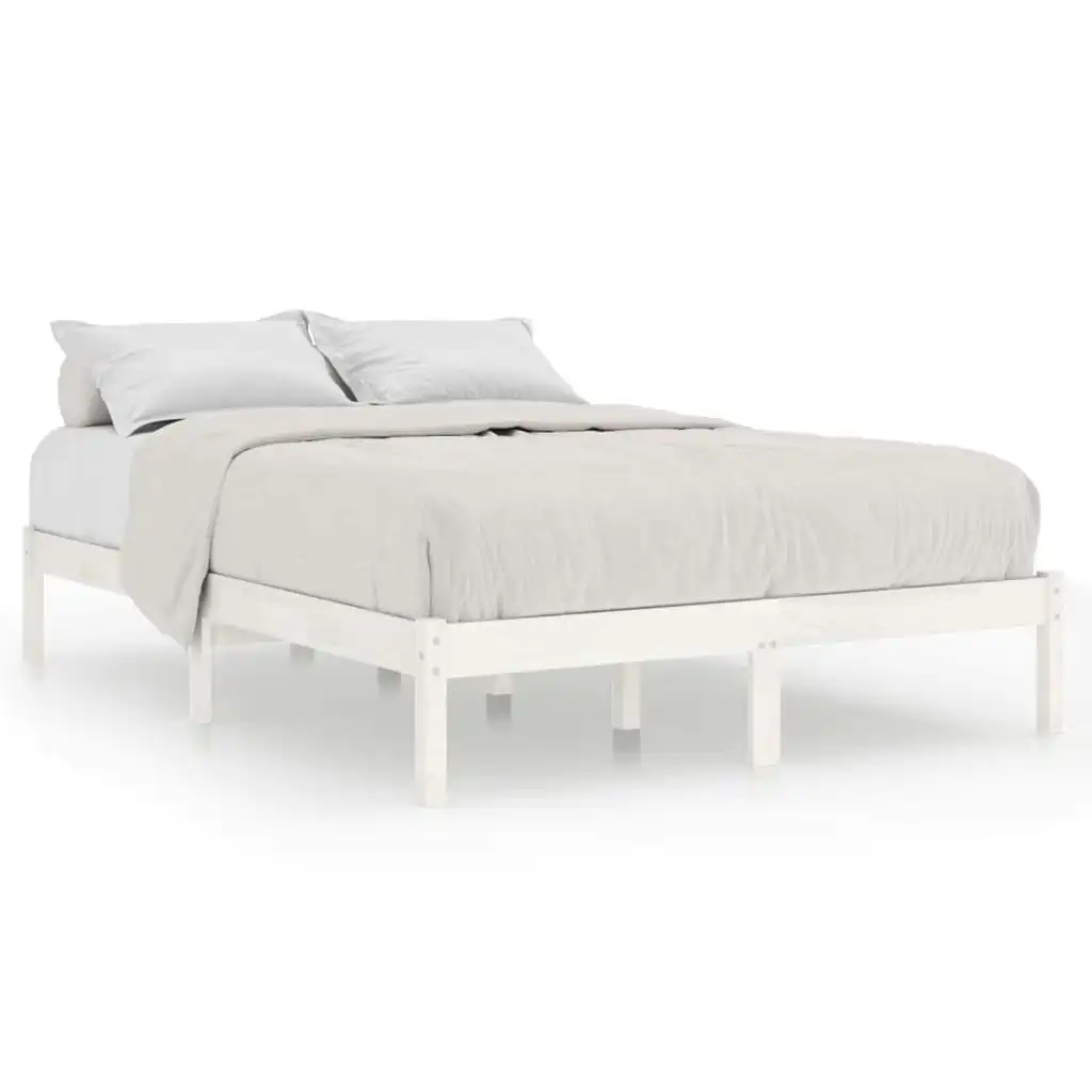 Bed Frame White Solid Wood 137x187 cm Double Size 809993