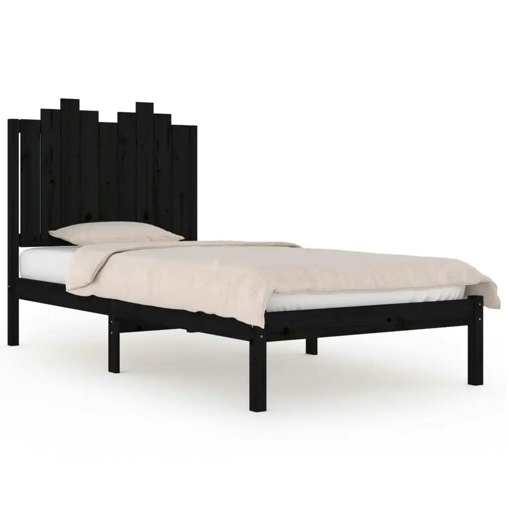 Bed Frame Black Solid Wood Pine 92x187 cm Single Size 3103747