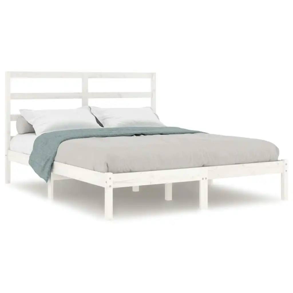 Bed Frame White Solid Wood 153x203 cm Queen Size 3104939