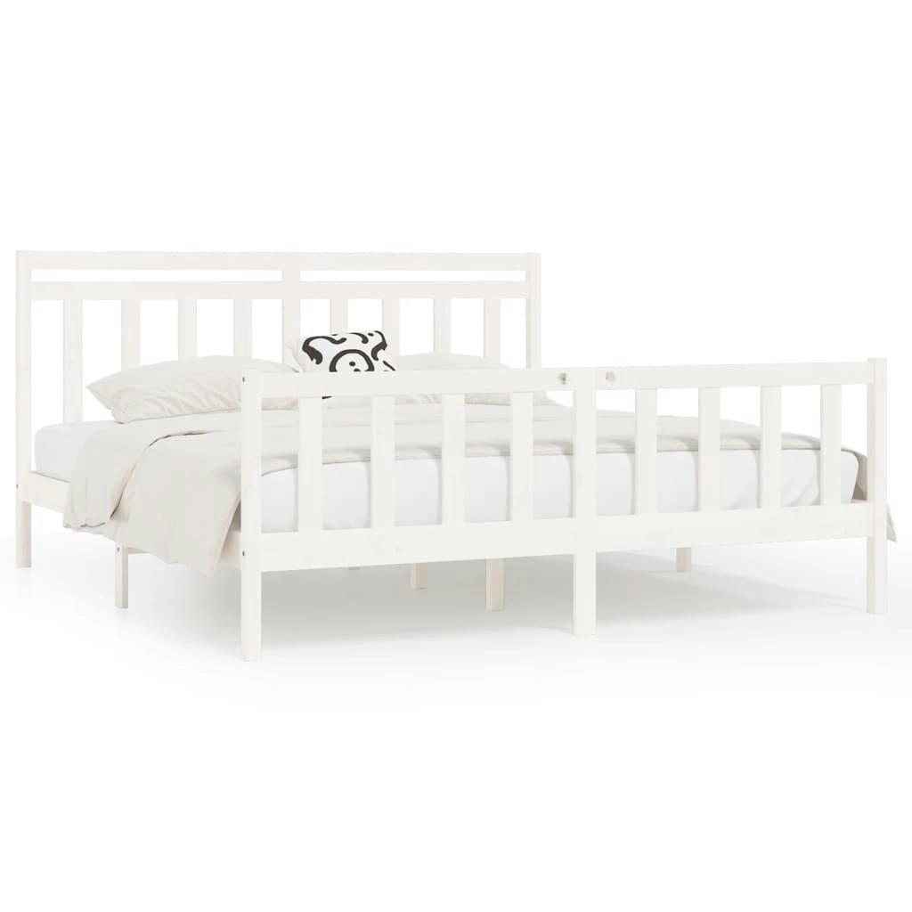 Bed Frame White Solid Wood Pine 183x203 cm King Size 3107044