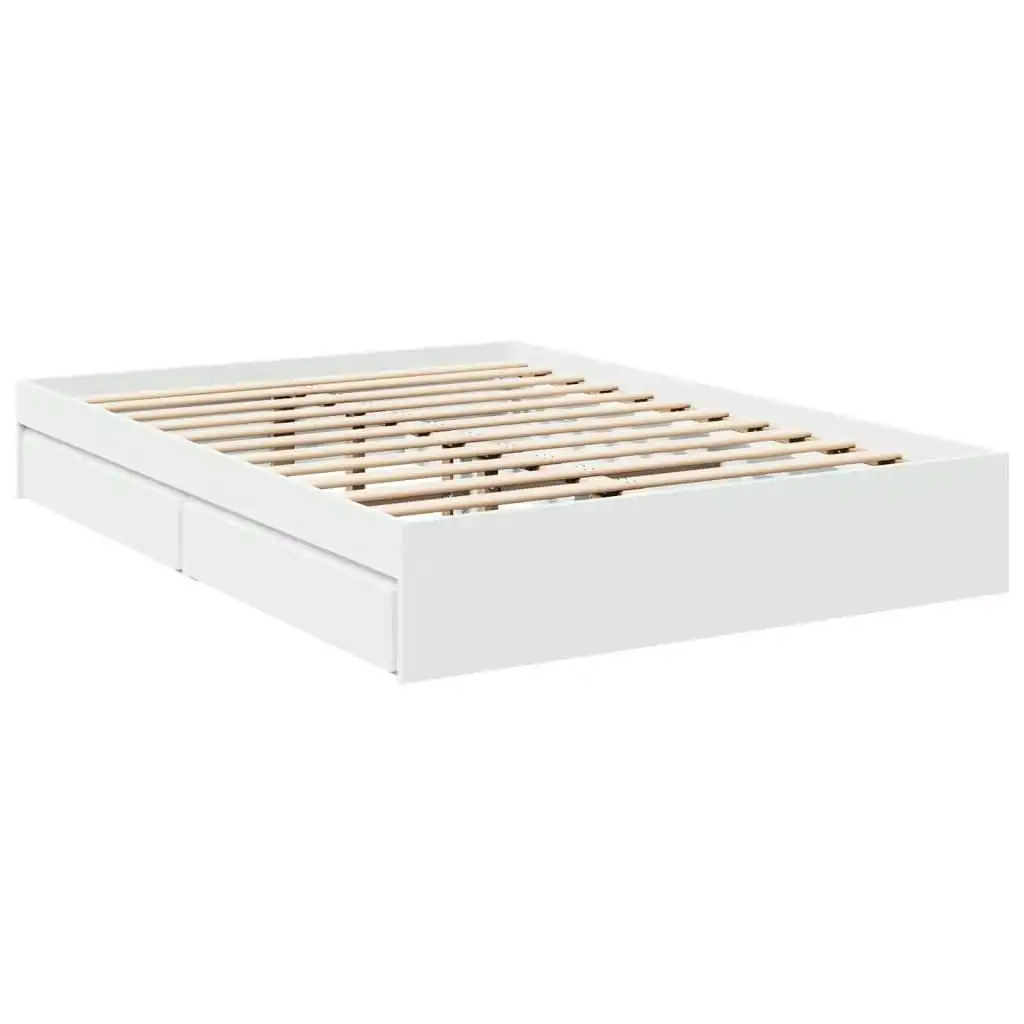 Bed Frame with Drawers White 135x190 cm Engineered Wood 3280692