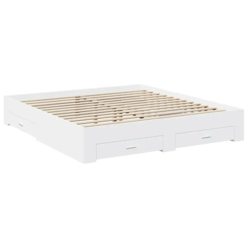 Bed Frame with Drawers White 183x203 cm King Size Engineered Wood 3280363