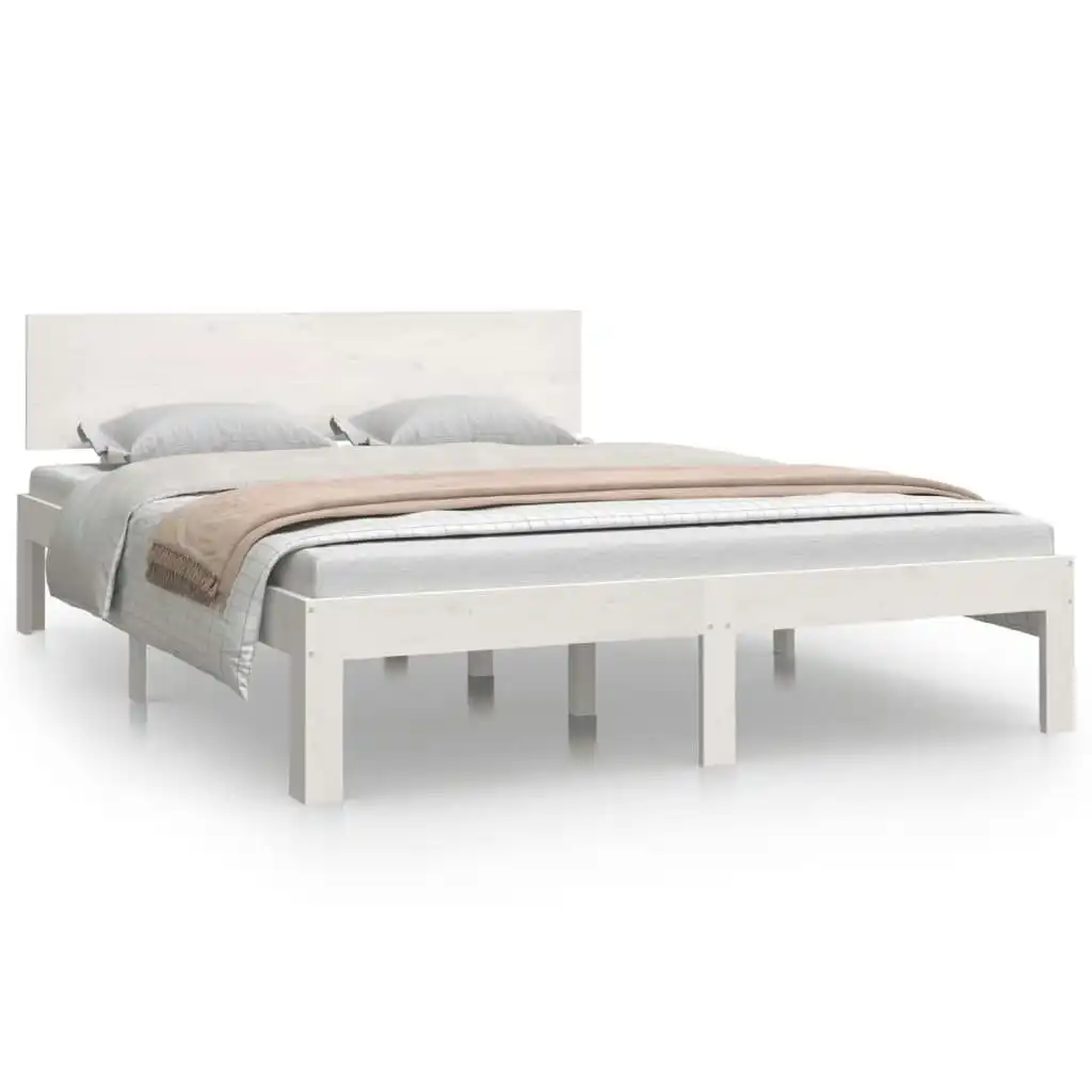 Bed Frame White Solid Wood 153x203 cm Queen Size 810501