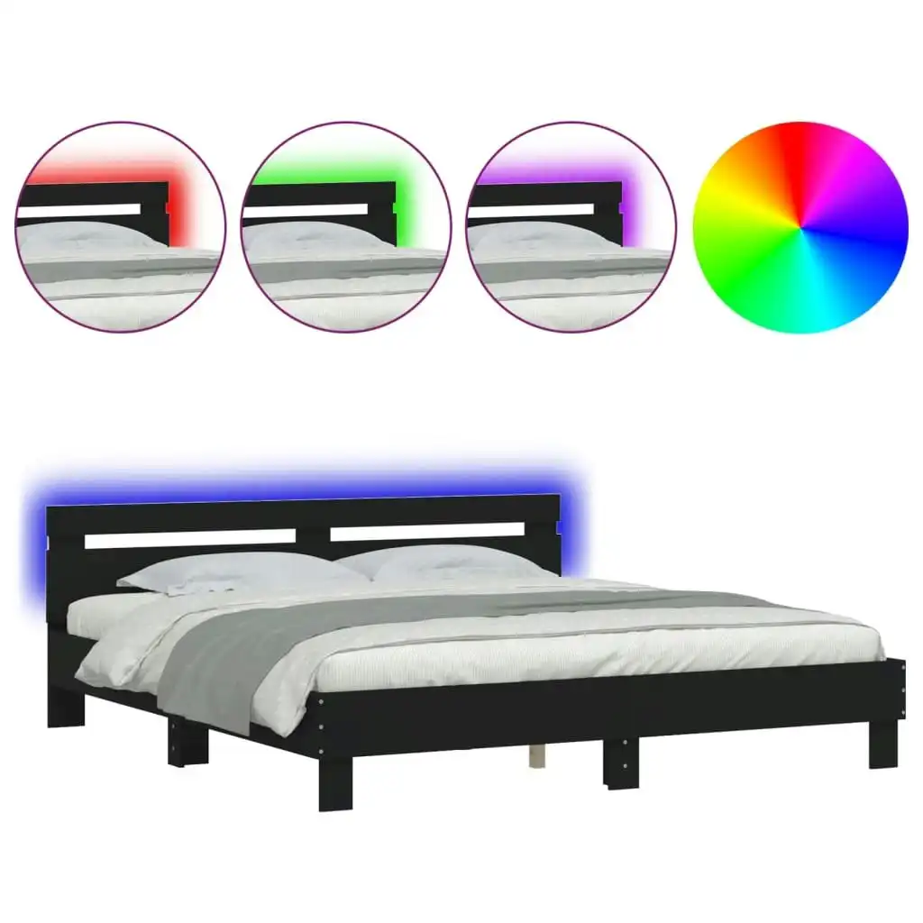 Bed Frame with Headboard and LED Black 183x203 cm King Size 3207526