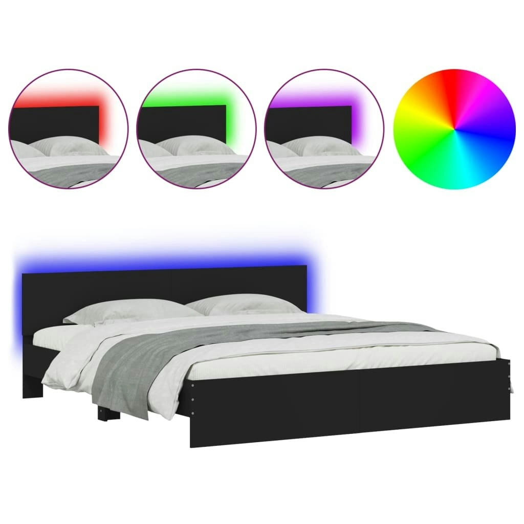 Bed Frame with LED without Mattress Black 183x203 cm King 3207589