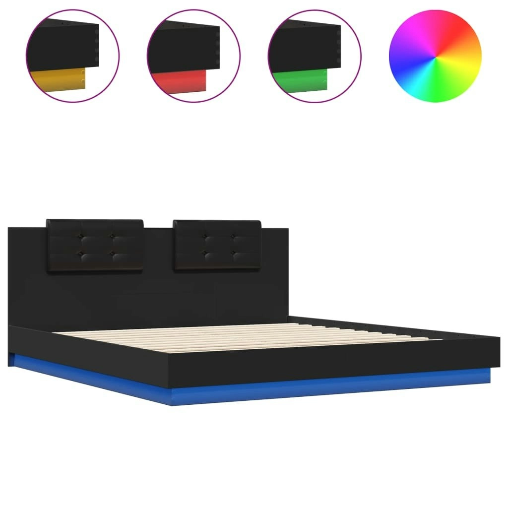 Bed Frame with Headboard and LED Lights Black 183x203 cm King Size 3209990