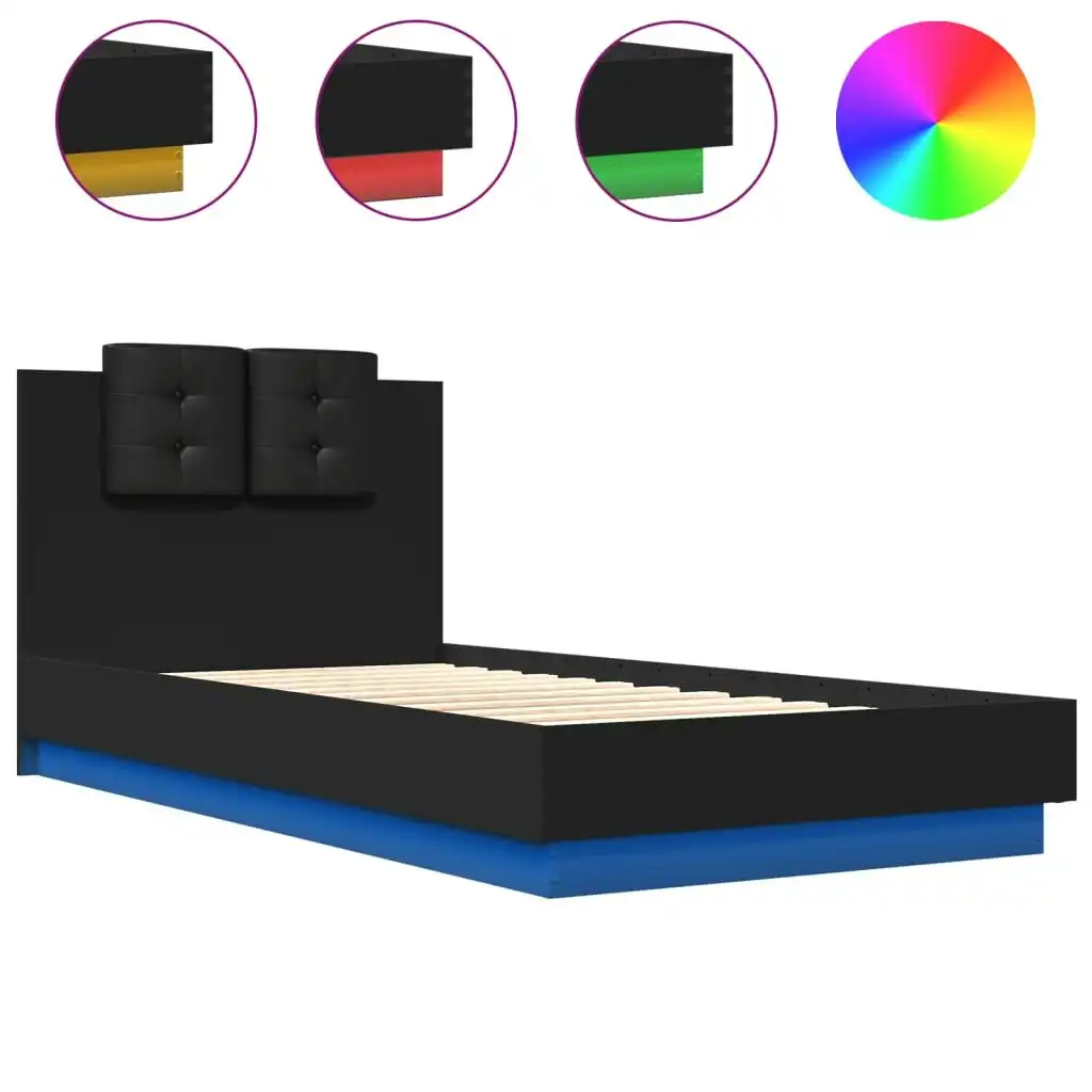 Bed Frame with Headboard and LED Lights Black 90x190 cm 3210060