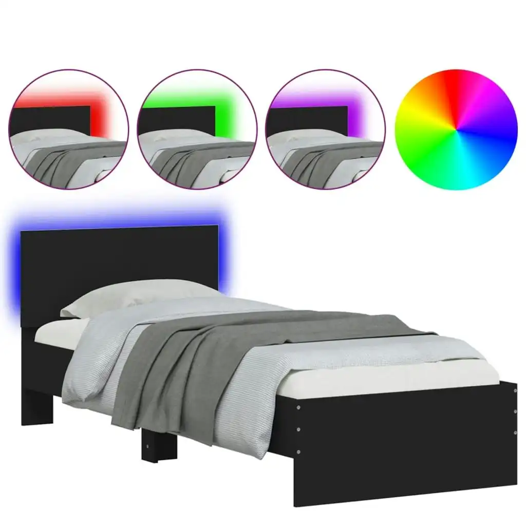 Bed Frame with Headboard and LED Lights Black 90x190 cm 838835