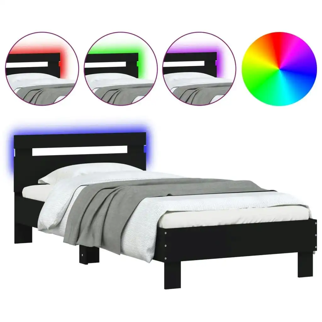 Bed Frame with Headboard and LED Lights Black 90x190 cm 838744