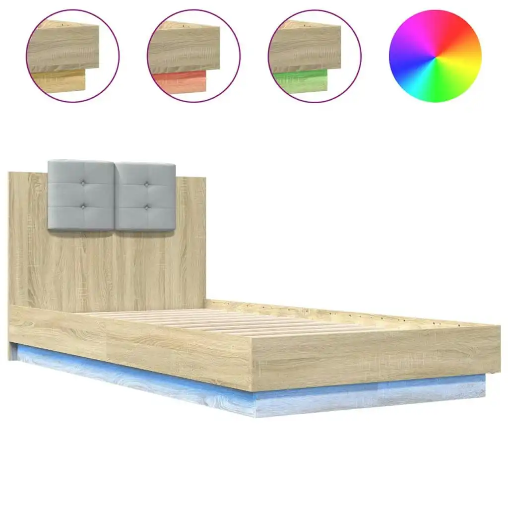 Bed Frame with Headboard and LED Lights Sonoma Oak 90x190 cm 3210061