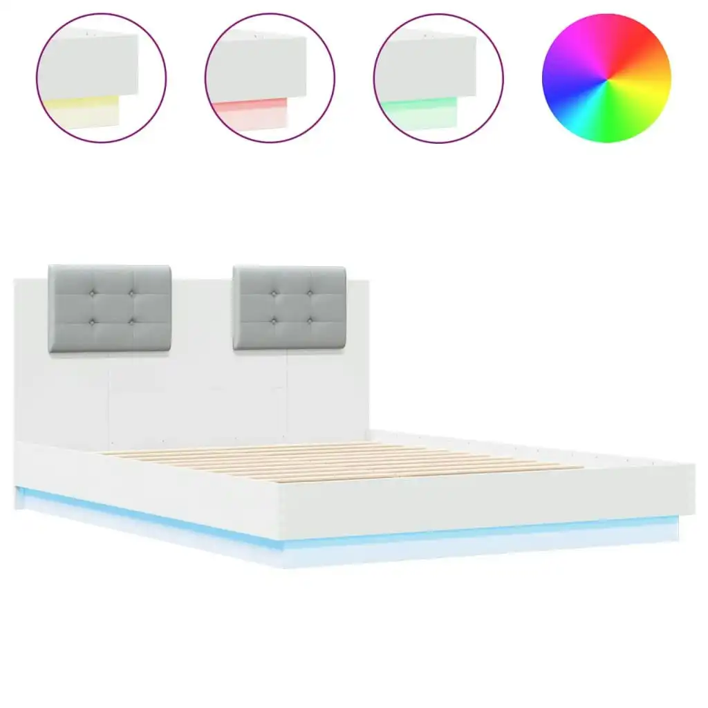 Bed Frame with Headboard and LED Lights White 135x190 cm 3210045