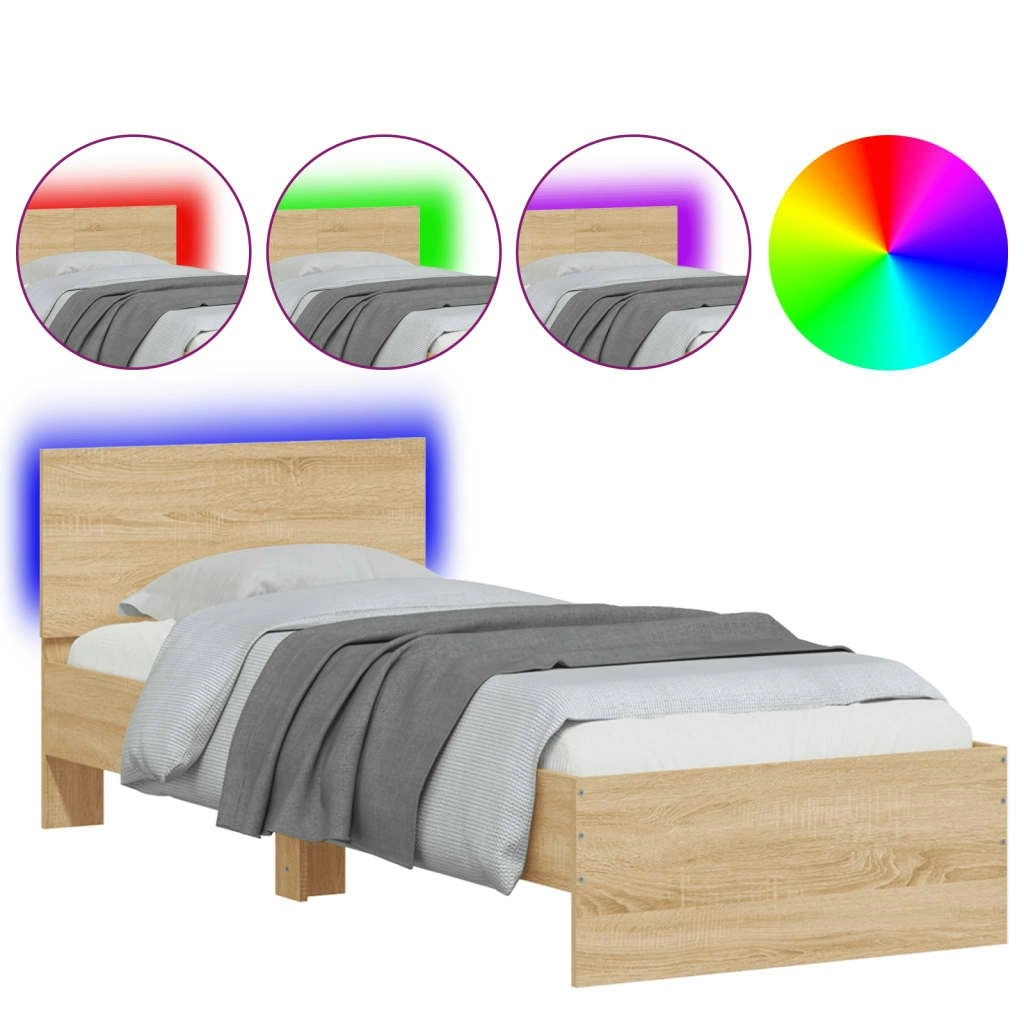 Bed Frame without Mattress with LED Lights Sonoma Oak 90x190 cm 838836