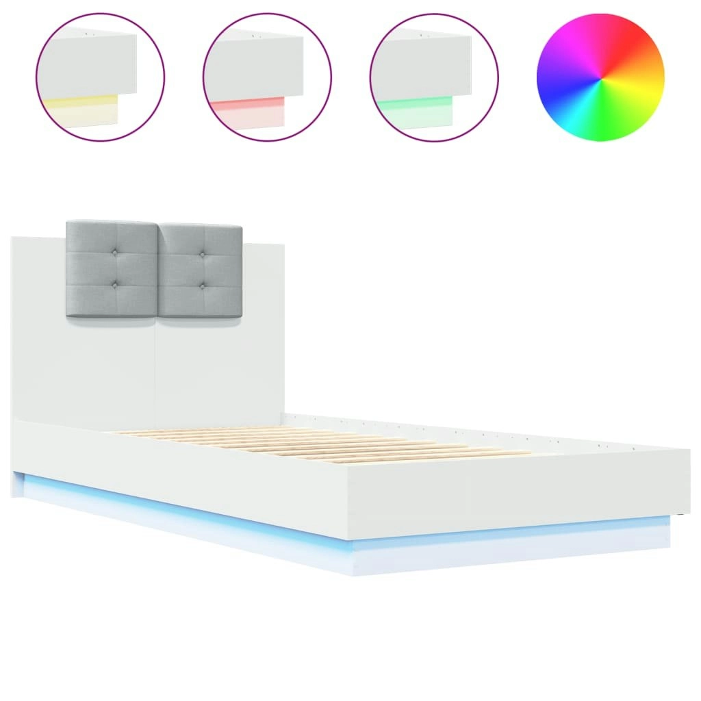 Bed Frame with LED without Mattress White 90x190 cm 3210059