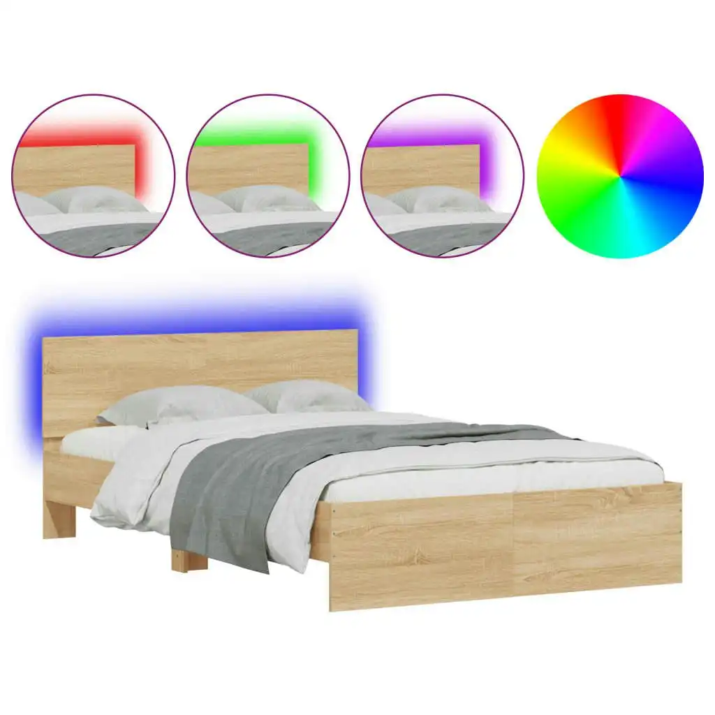 Bed Frame with Headboard and LED Sonoma Oak 135x190 cm 3207632