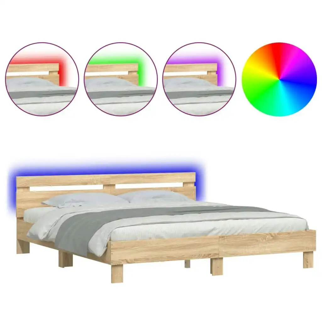 Bed Frame with Headboard and LED Sonoma Oak 183x203 cm King Size 3207527