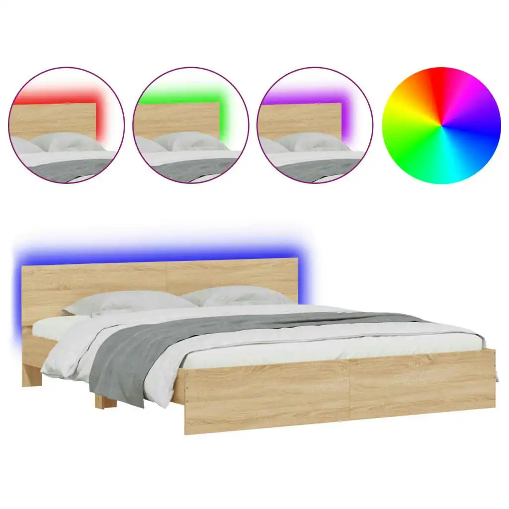 Bed Frame with Headboard and LED Sonoma Oak 183x203 cm King Size 3207590