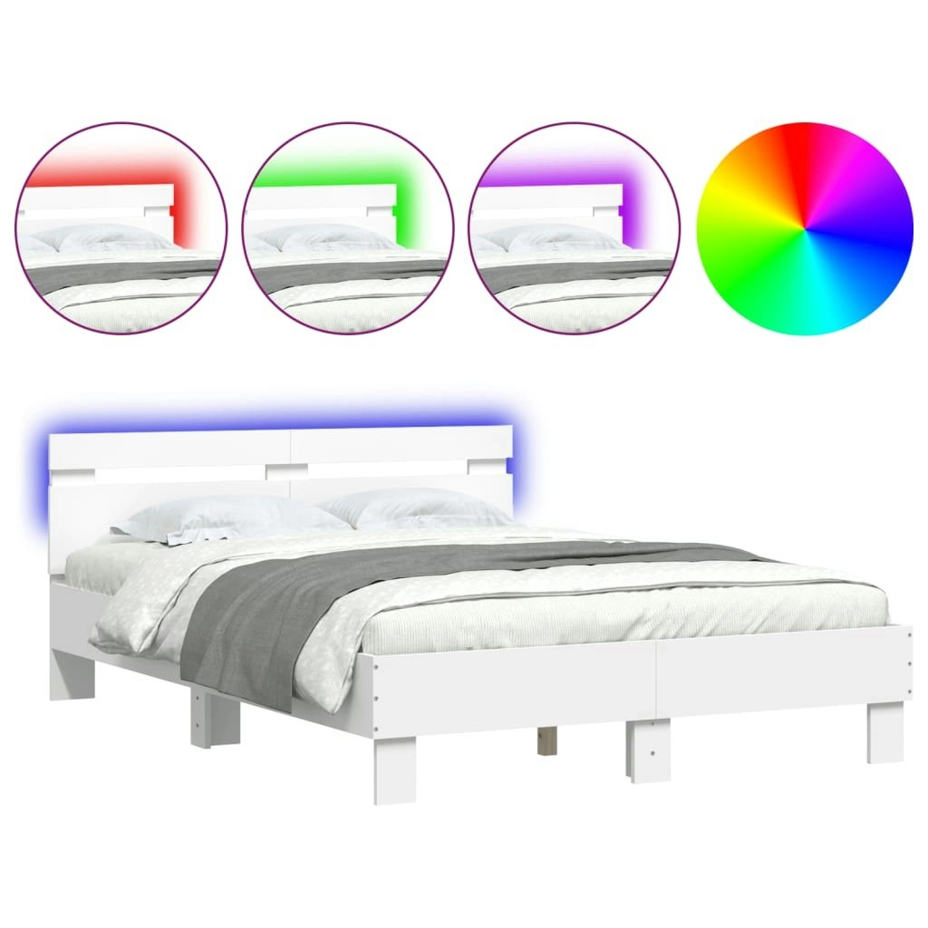 Bed Frame with LED without Mattress White 135x190 cm 3207567