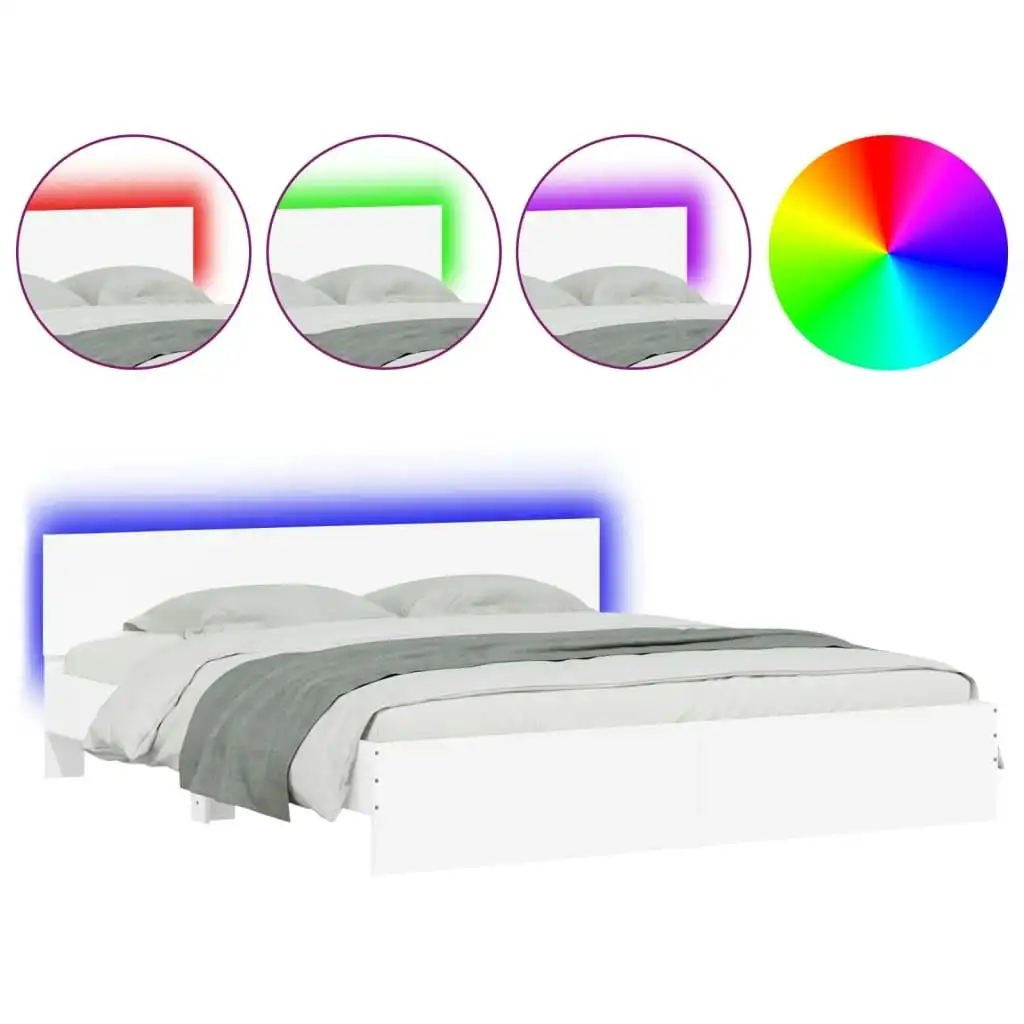 Bed Frame with LED without Mattress White 183x203 cm King 3207588