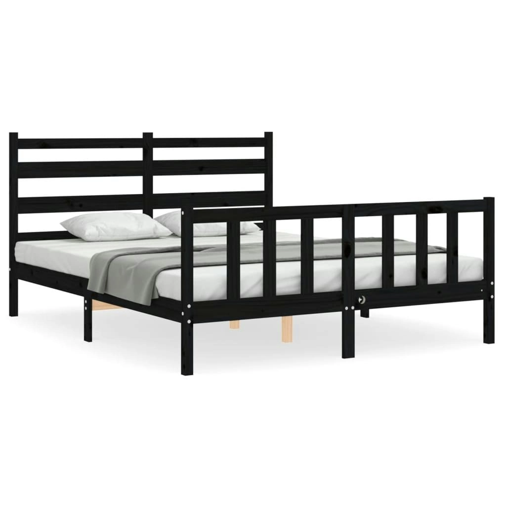 Bed Frame with Headboard Black 153x203 cm Queen Solid Wood 3192045