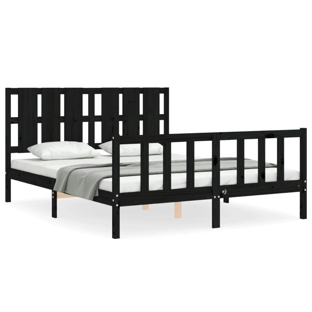 Bed Frame with Headboard Black 153x203 cm Queen Solid Wood 3192240