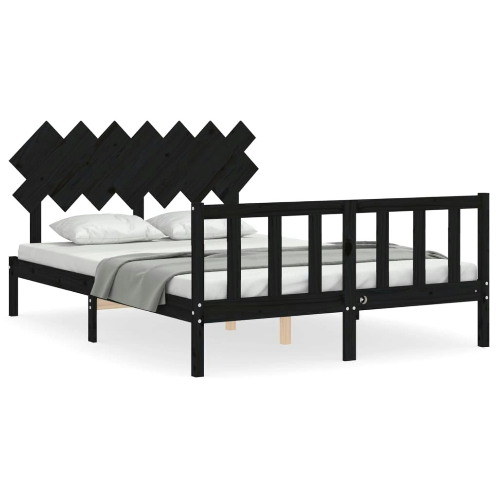 Bed Frame with Headboard Black 153x203 cm Queen Solid Wood 3193475