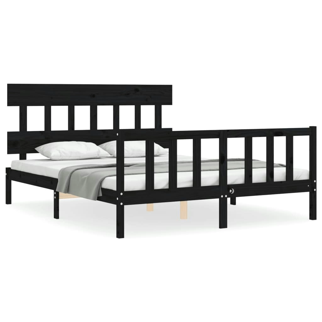 Bed Frame with Headboard Black 153x203 cm Queen Solid Wood 3193345