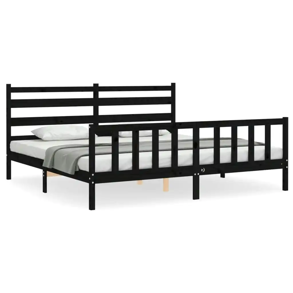 Bed Frame with Headboard Black 183x203 cm King Solid Wood 3192055