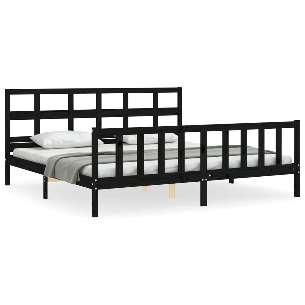 Bed Frame with Headboard Black 183x203 cm King Solid Wood 3193030