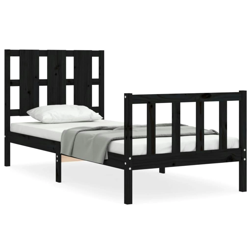 Bed Frame with Headboard Black 92x187 cm Single Size Solid Wood 3192200