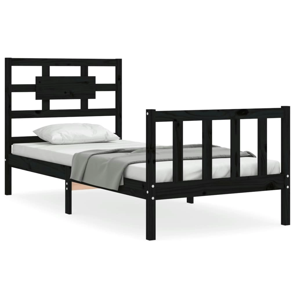 Bed Frame with Headboard Black 92x187 cm Single Size Solid Wood 3192525